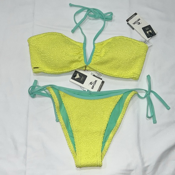 Rip Curl Sunny Side Bandeau Bikini Top & Tie Side Cheeky Coverage Bottom, SMALL - Picture 2 of 15